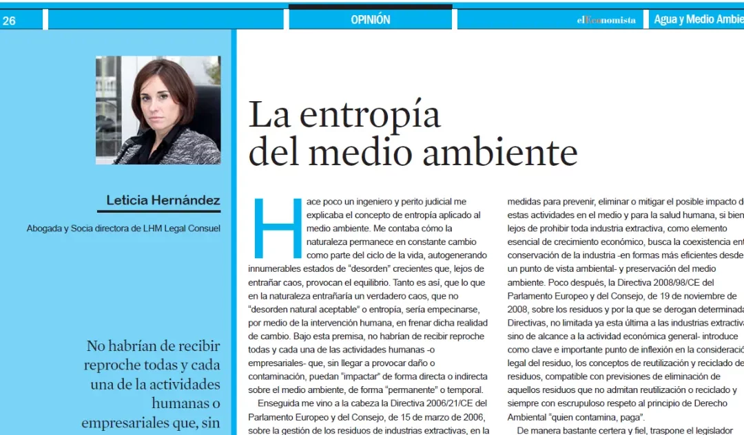 La entropía del medio ambiente. Periódico El Economista.