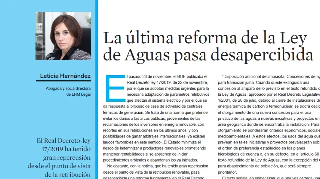 Última reforma a la Ley de Aguas se oculta en el decretazo a las renovables